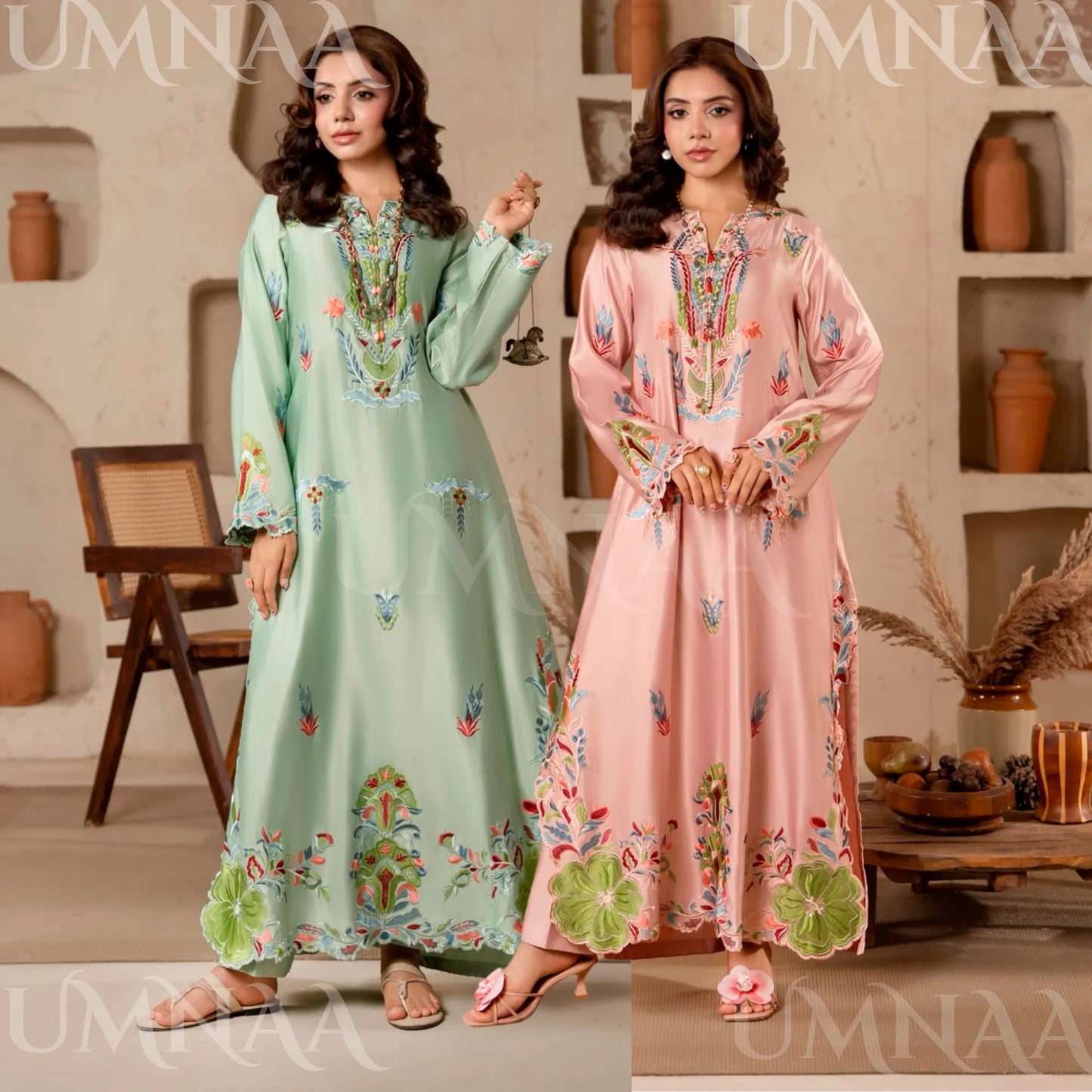 RA-40 Embroidered kaftan 2 Pc - Raniya.h