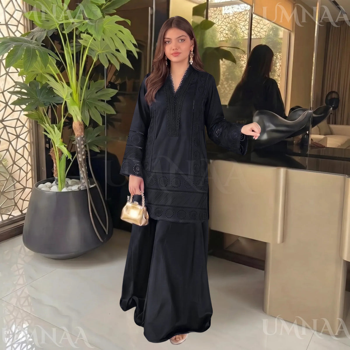 RA-41 Linen Chikankari 2 Piece Sharara | Raniya.h - Black