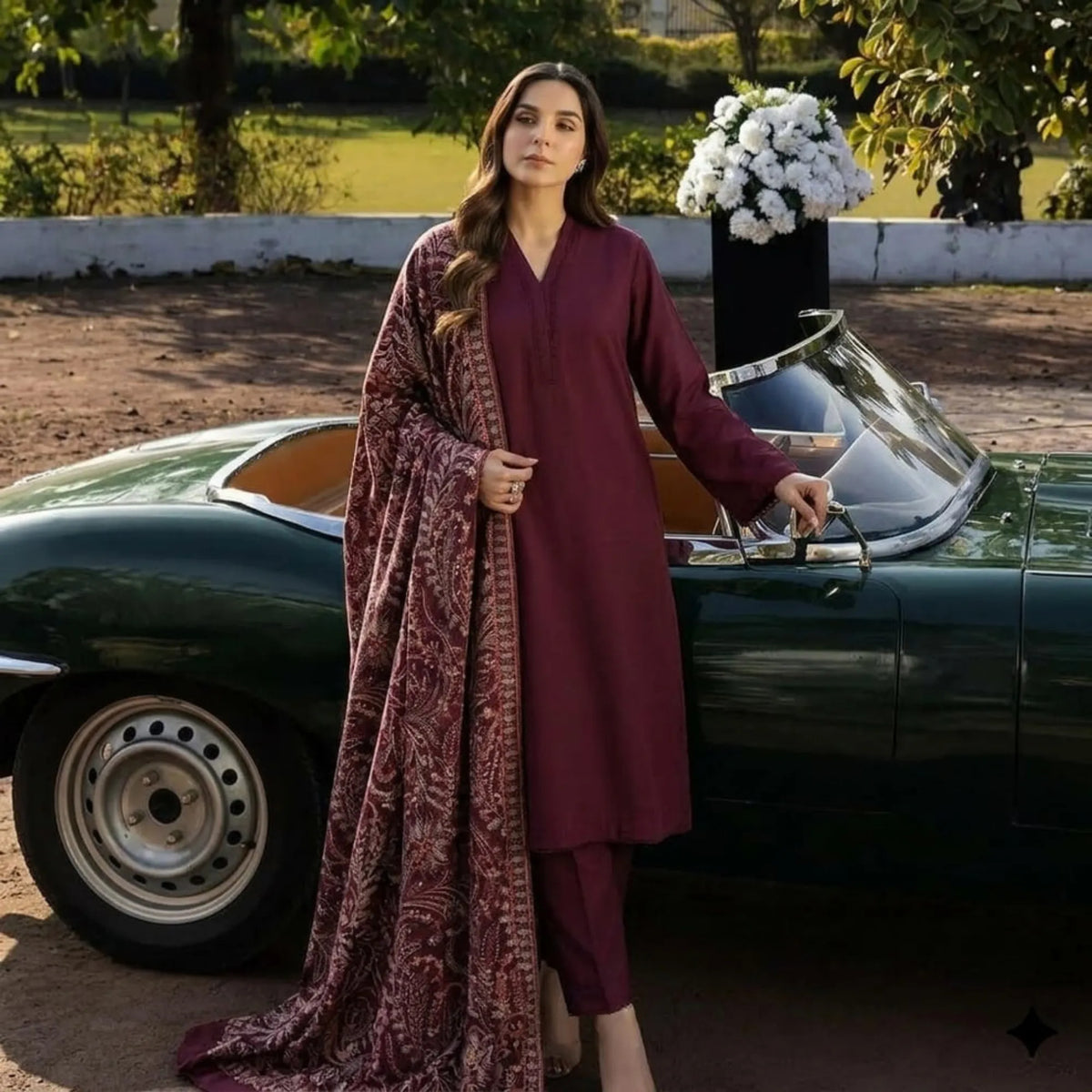 UA-303 Winter Dhanak Embroidered Shawl 3 Pc | Umnaa