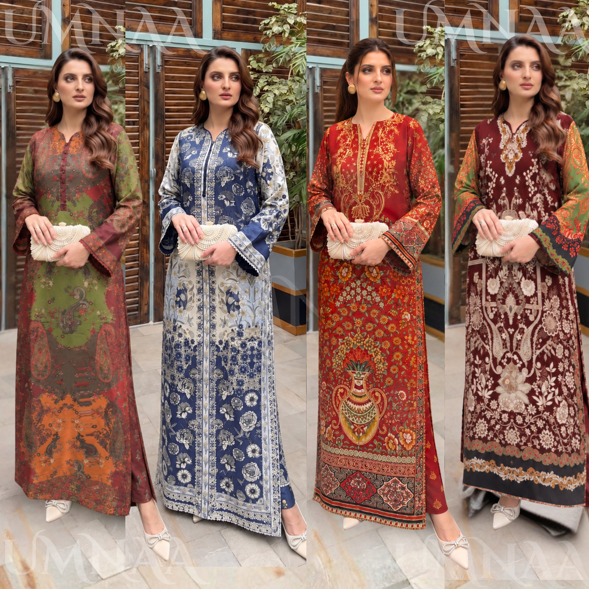 UA-302 Printed Shamooz Silk Kaftan Style Co-Ord | Umnaa