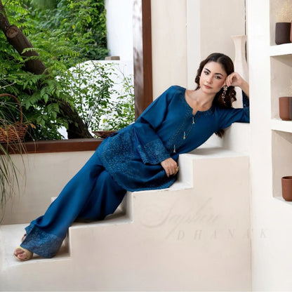 UA-306 Embroidered Dhanak Co-Ord set | Umnaa