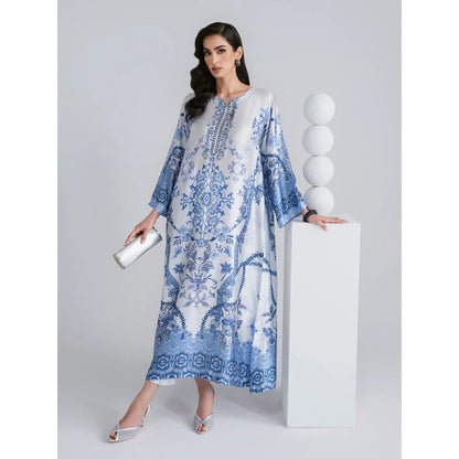 UAL-08 Printed Silk Kaftan with Trouser 2 Pc Set | Ally's
