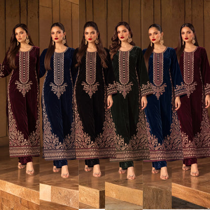 UA-320 Embroidered Velvet Kaftan Co-Ords 2 Pc | Umnaa