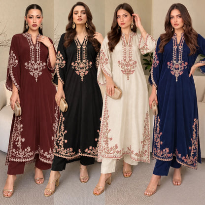 UA-329 Luxury Dhanak Kaftan Co-Ord 2 Pc | Umnaa