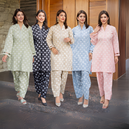 UA-86 2 Pc Jacquard Lawn Co-Ords Set | Ready to Wear | Umnaa
