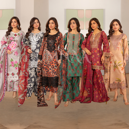RA-14 3 Pc Embroidered printed Lawn Collection | Raniya.h |