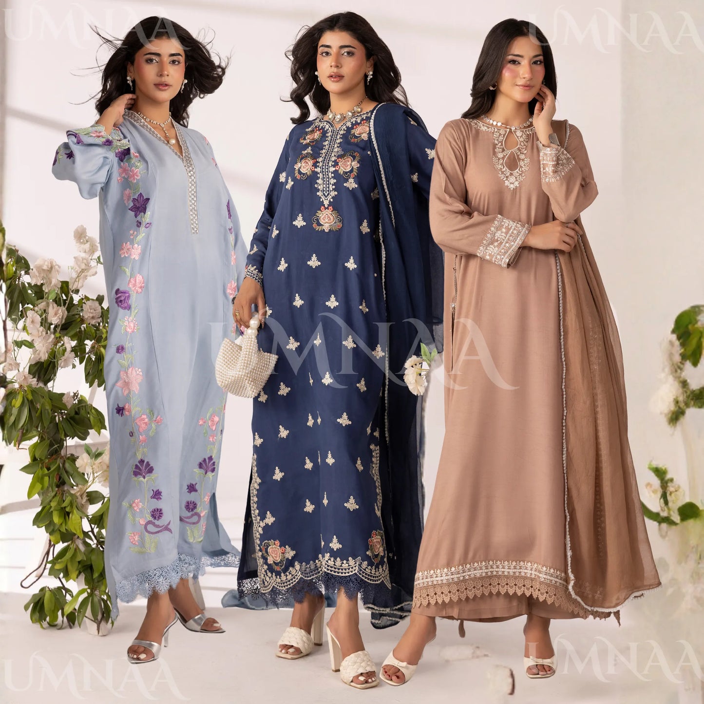 UMS-65 Lira by Simrans Embroidered Viscose Linen 3 Piece Suit | Premium Embroidered Shirt, Trouser & Dupatta | Semi Formal Women's Wear