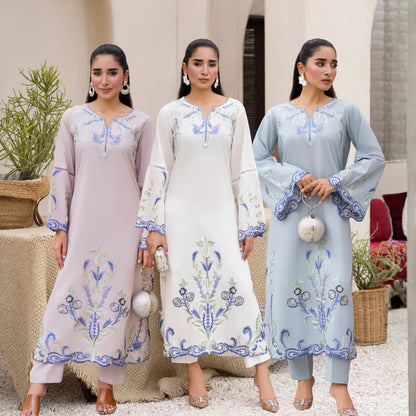 UA-247 Embroidered Cambric Cotton Kaftan Style Co-Ord Set Asian Wear | Umnaa