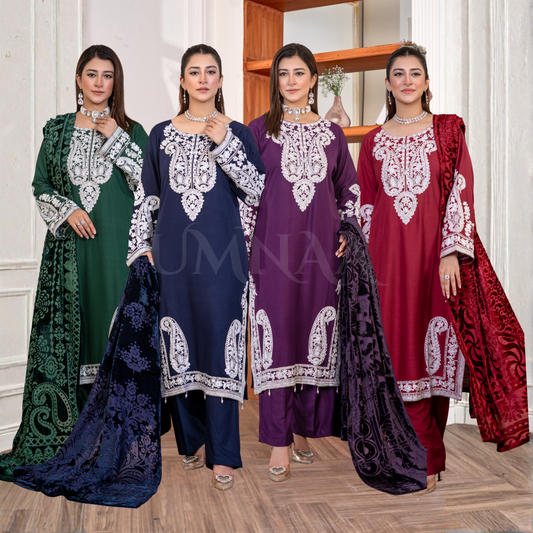 UA-130 Winter Linen dress with Velvet Shawl Collection by Umnaa