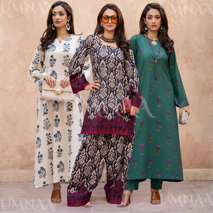 RA-34 Embroidered Lawn Kaftan Style and Short Farshi Shalwar 2 Piece Casual Summer Collection by Raniya.h