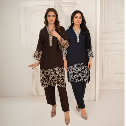 UA-55 Embroidered Viscose Linen 2 Pc Pakistani Co Ord Set Dress | UMNAA