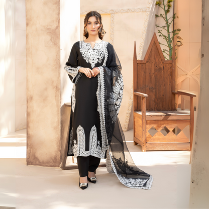 UA-61 Embroidered Viscose Linen 3 Pc Pakistani Dress | UMNAA