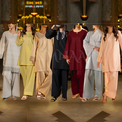 UCA-18 2 Pc Casual Cotton Farshi Shalwar Chikenkari Co-Ords Set | Ready to Wear | Casuallite