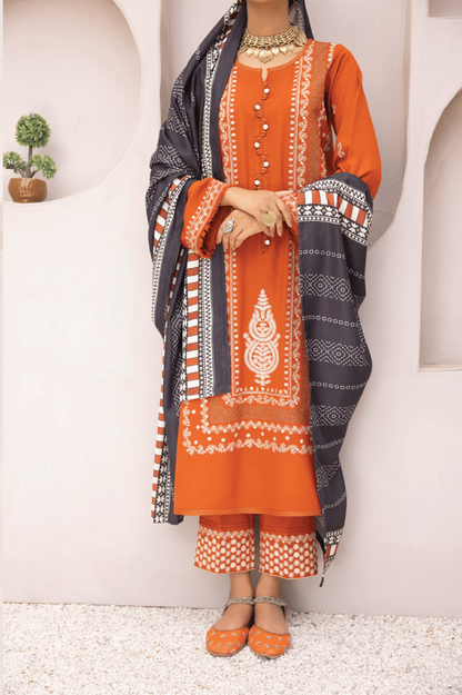 3-Piece Embroidered Dhanak Dress with Pashmina Silk Shawl