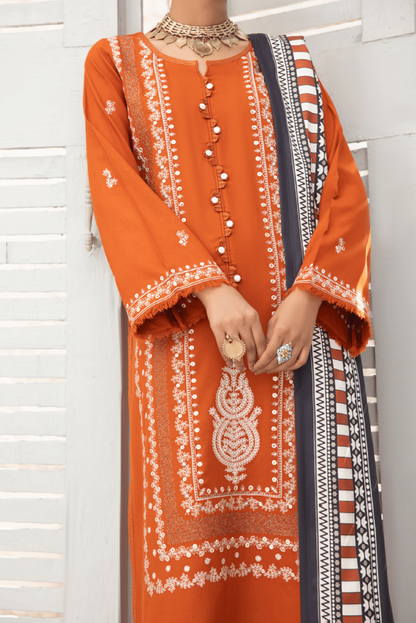 3-Piece Embroidered Dhanak Dress with Pashmina Silk Shawl