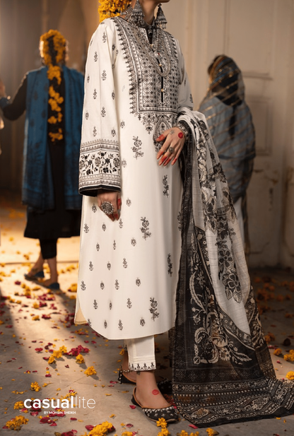 White 3 Piece Embroidered Cotton dress - Casuallite