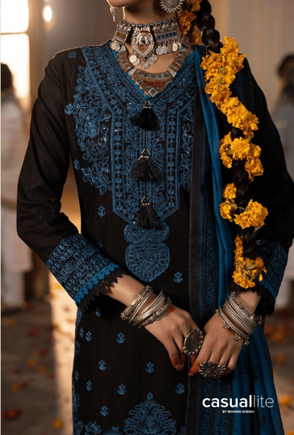 Black 3 Piece Embroidered Cotton dress - Casuallite