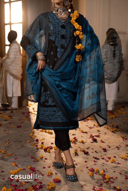 Black 3 Piece Embroidered Cotton dress - Casuallite