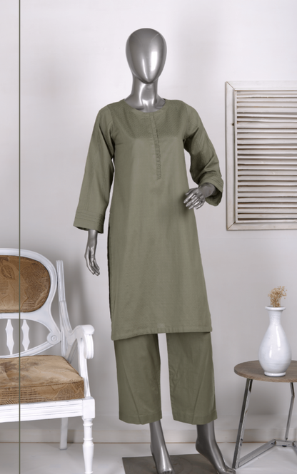 (Dark Pista) 2 Piece Ready to wear Jacquard Solids Naubahar