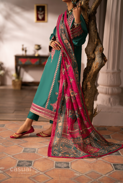 (Teal) 3 Pc  Cotton Embroidered Suit - Casuallite