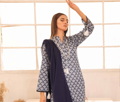 (Black) Printed Lawn 3 Pc Dress By Simrans