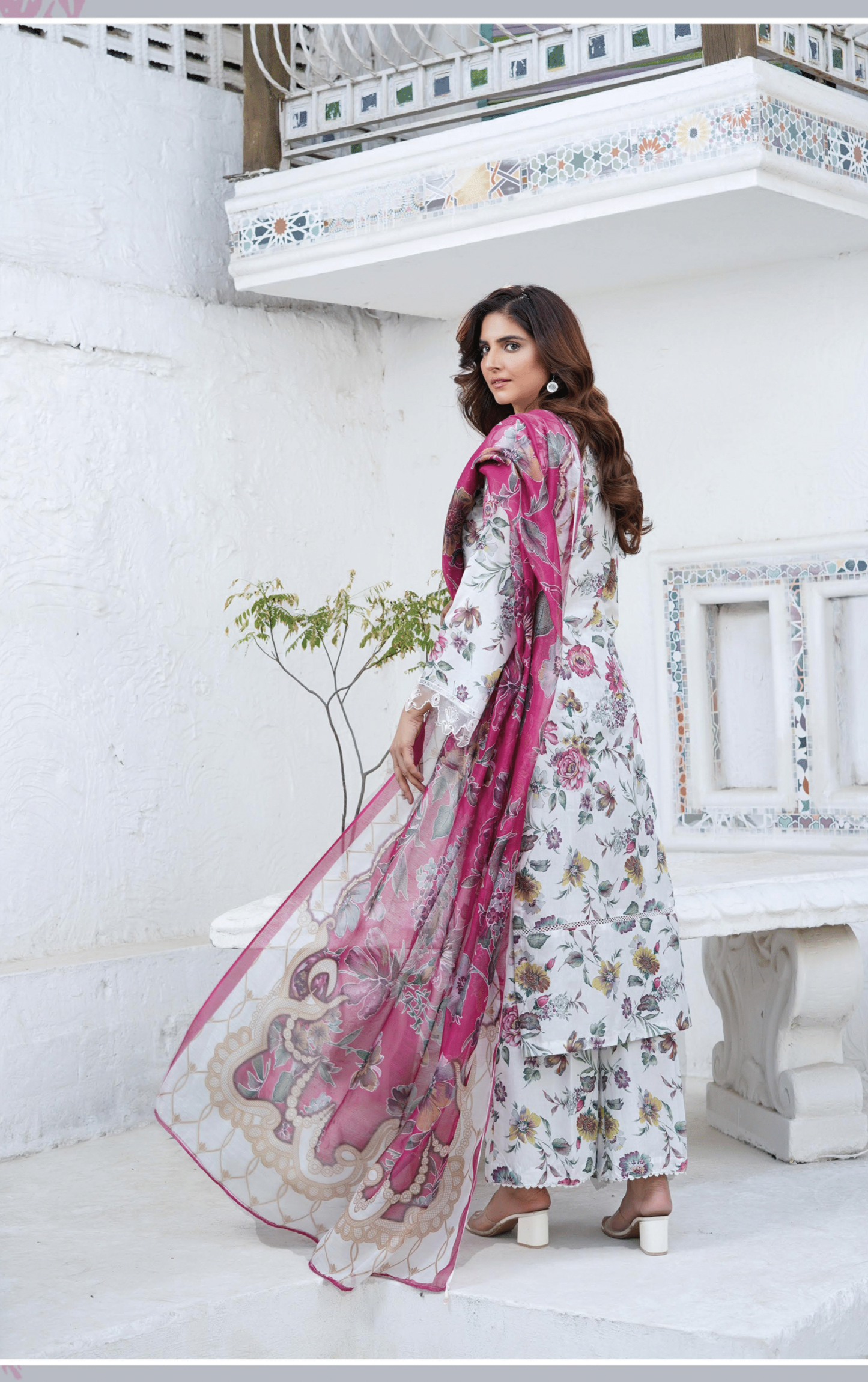 Off White Chikenkari Printed Lawn 3 Pc Dress |SIMRANS