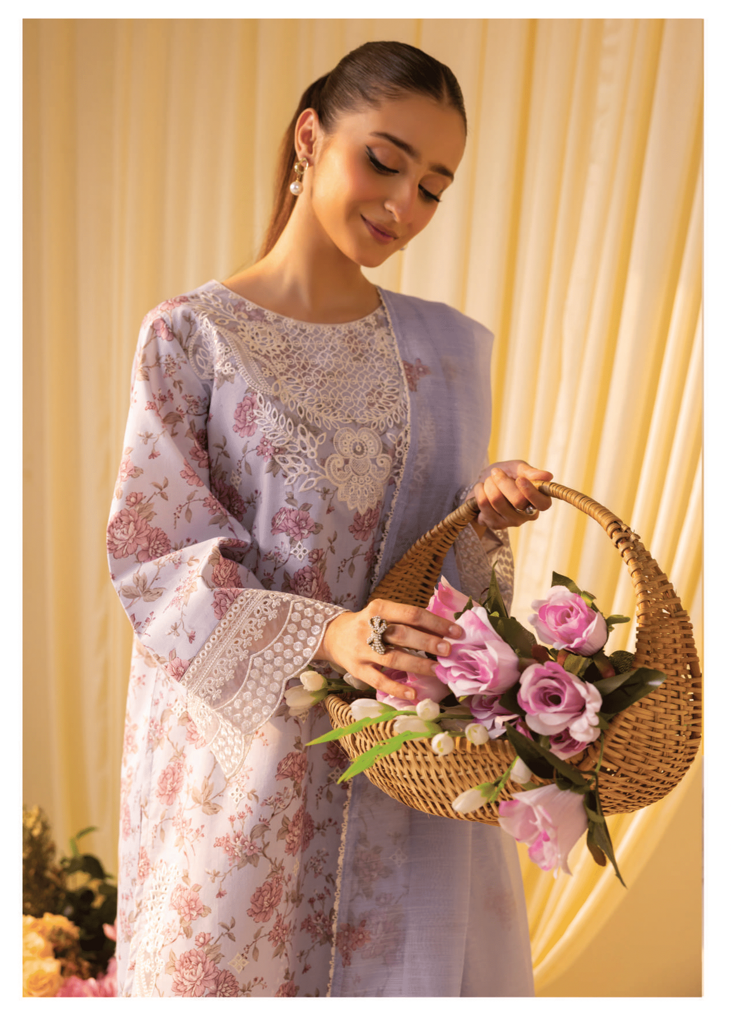 Lilac 3 Pc Printed embroidered lawn dress - Muskin