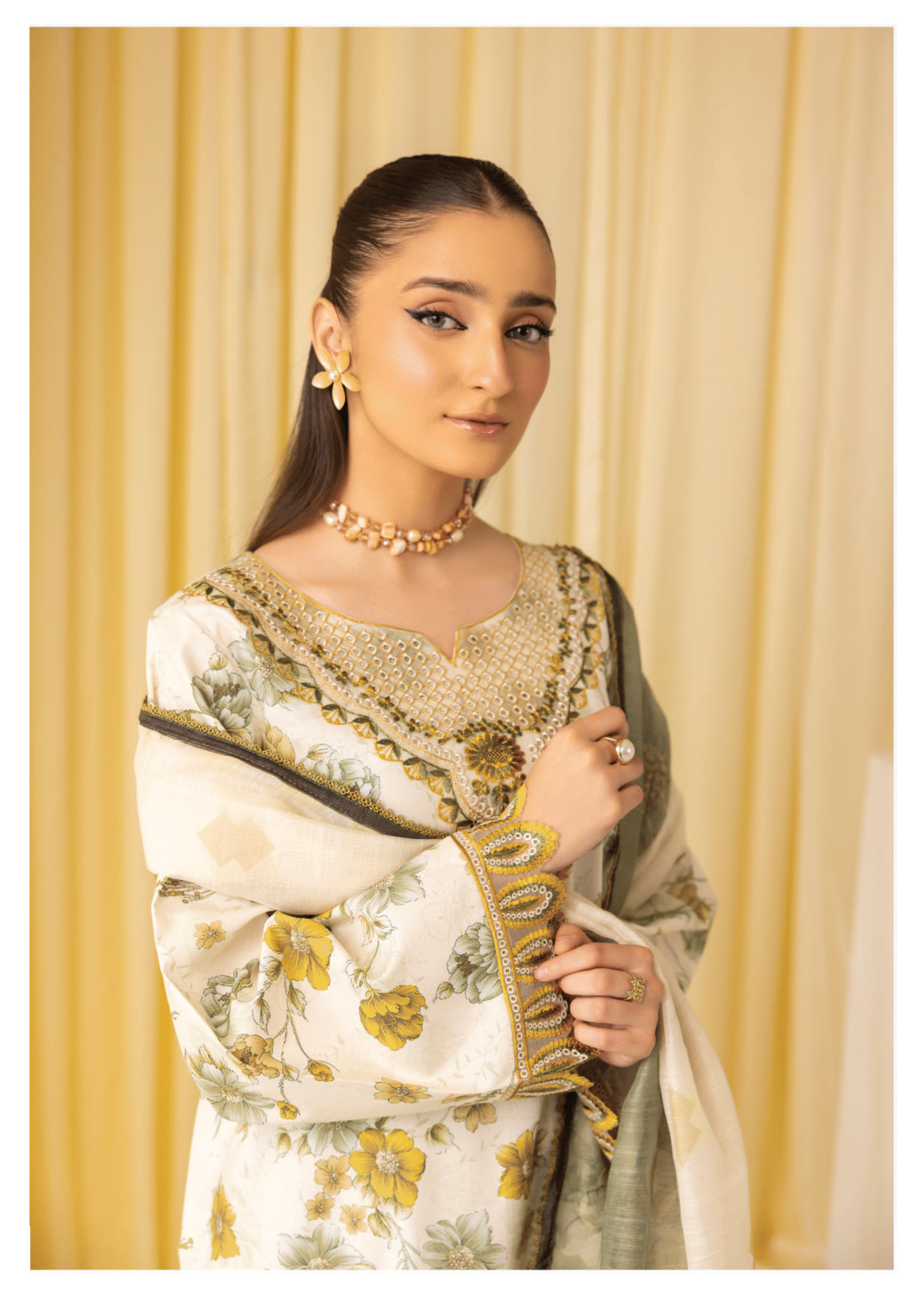 Multi 3 Pc Printed embroidered lawn dress - Muskin