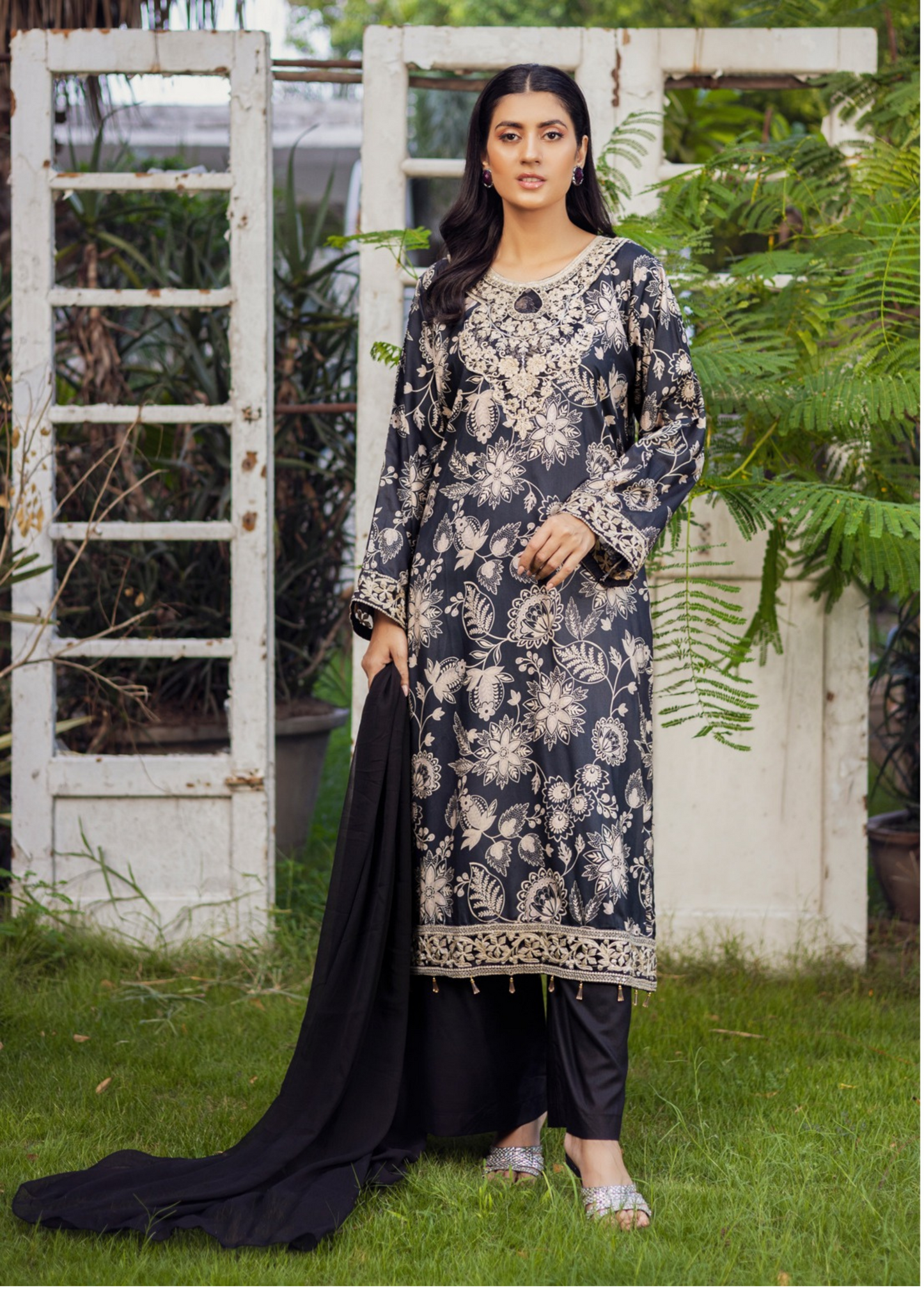 Multi  | Printed Linen Shirt & Trouser With Chiffon Dupatta| Ready to Wear 3 Pc dress - Rangz