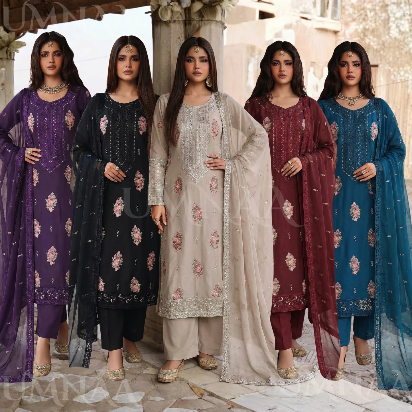 UA-201 Embroidered Cotton Festive Collection By Umnaa | Ready to Wear Pakistani Asian clothes