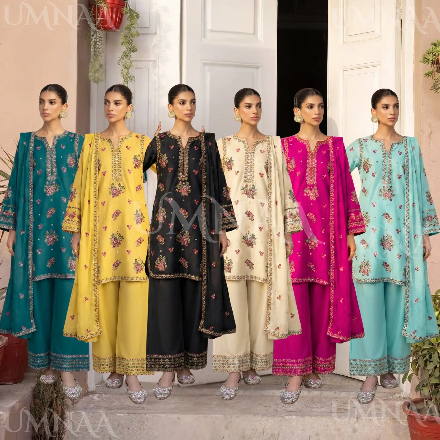 UA-194 Embroidered Cotton Farshi Shalwar Collection by Umnaa | Ready to Wear Pakistani Asian Clothing