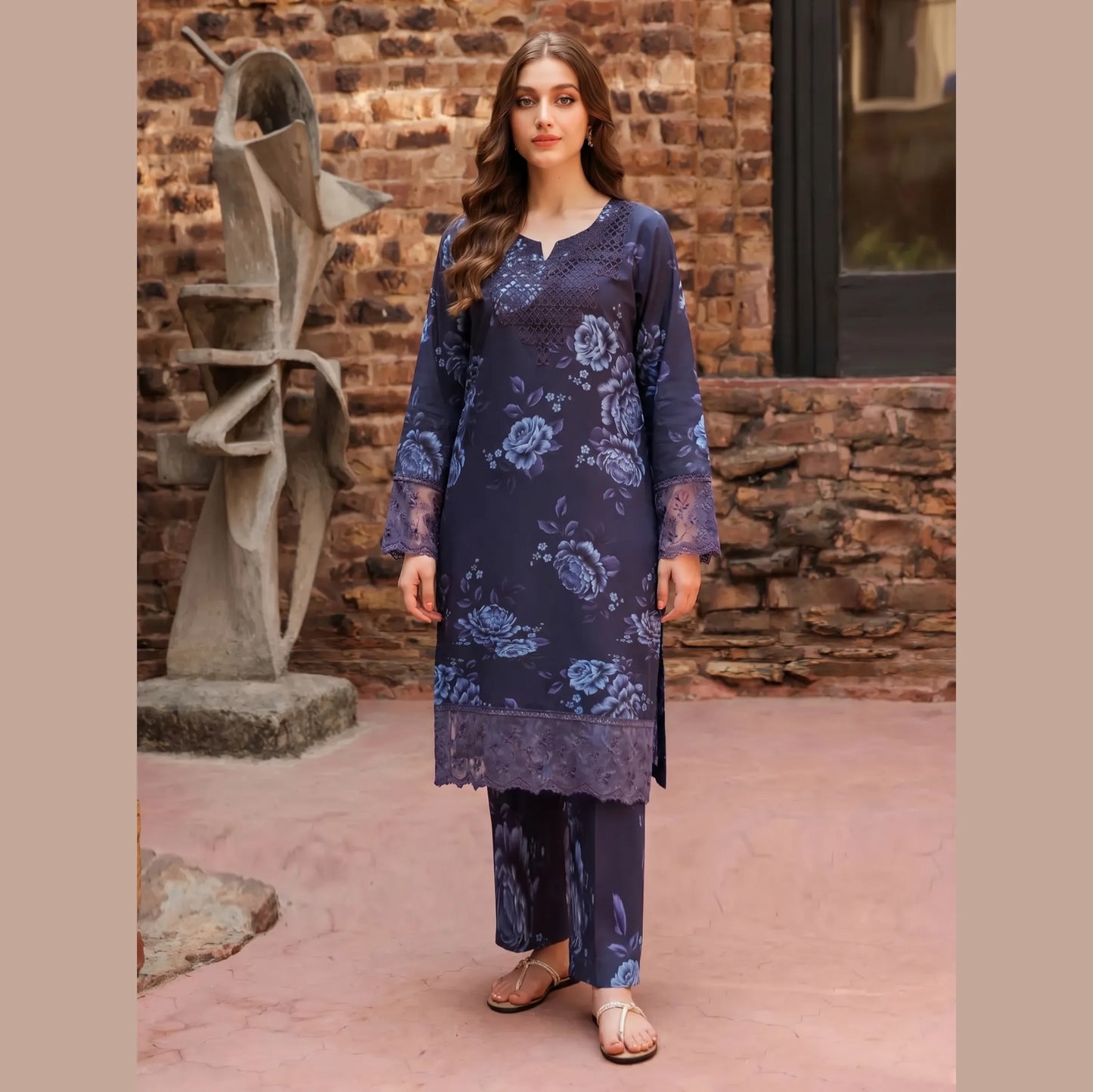 UA-220 Floral Printed Linen Co-Ord Set for Women | 2 Piece Shirt & Trouser by Umnaa