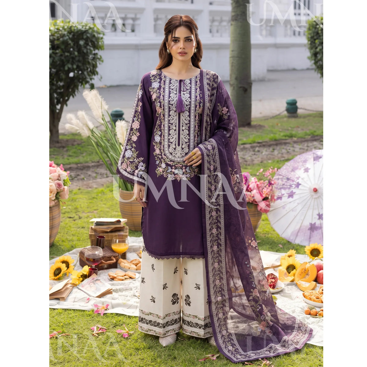 UA-246 Embroidered Cotton 3 Pc Collection Ready to Wear Pakistani Asian clothes by Umnaa