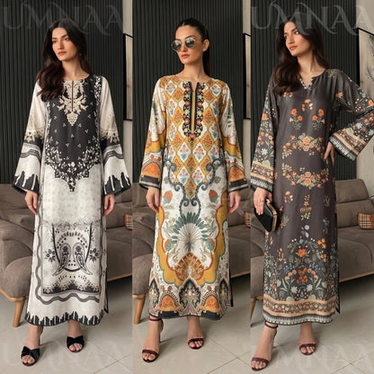 UA-284 Printed Shamooz Silk Printed Kaftan Style dress | Umnaa