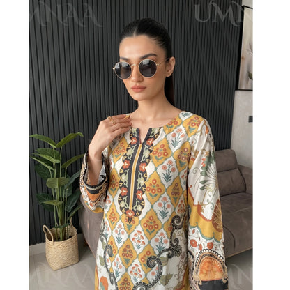 UA-284 Printed Shamooz Silk Printed Kaftan Style dress | Umnaa