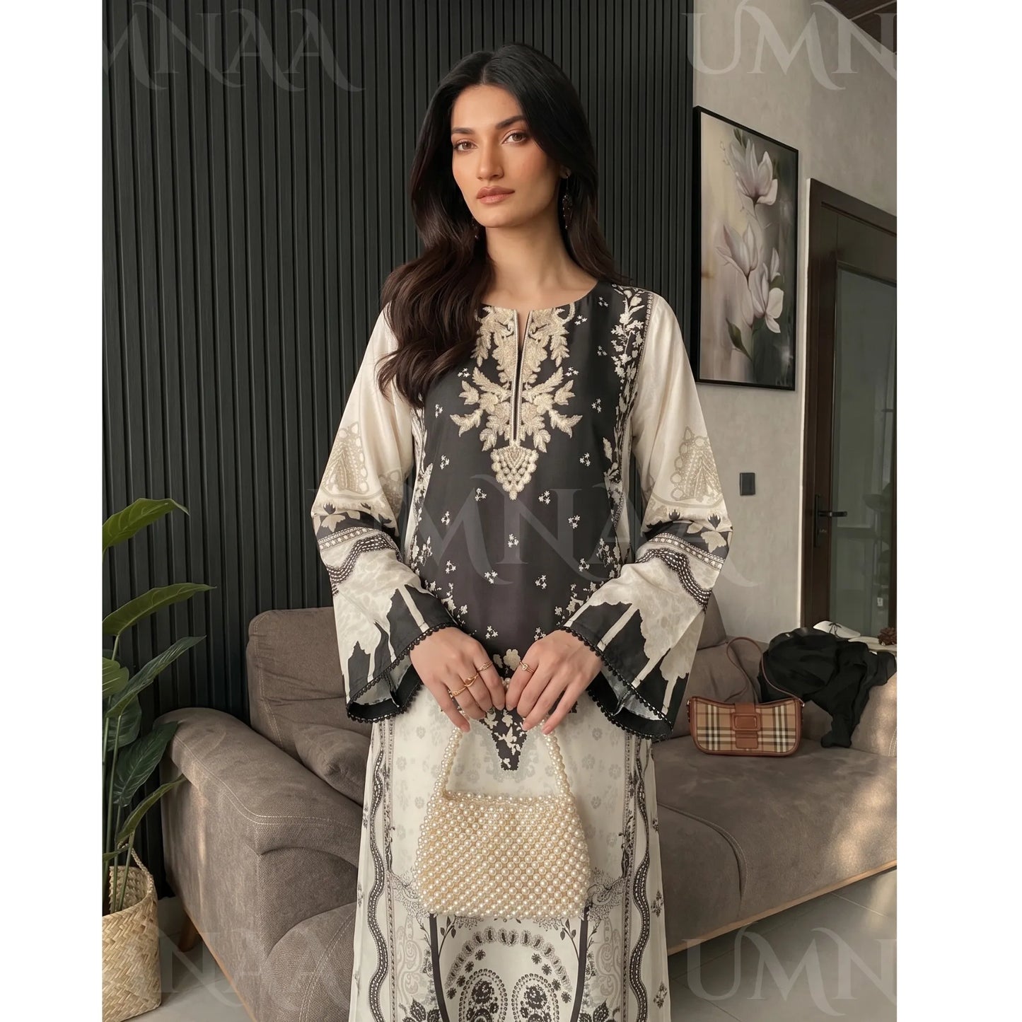 UA-284 Printed Shamooz Silk Printed Kaftan Style dress | Umnaa