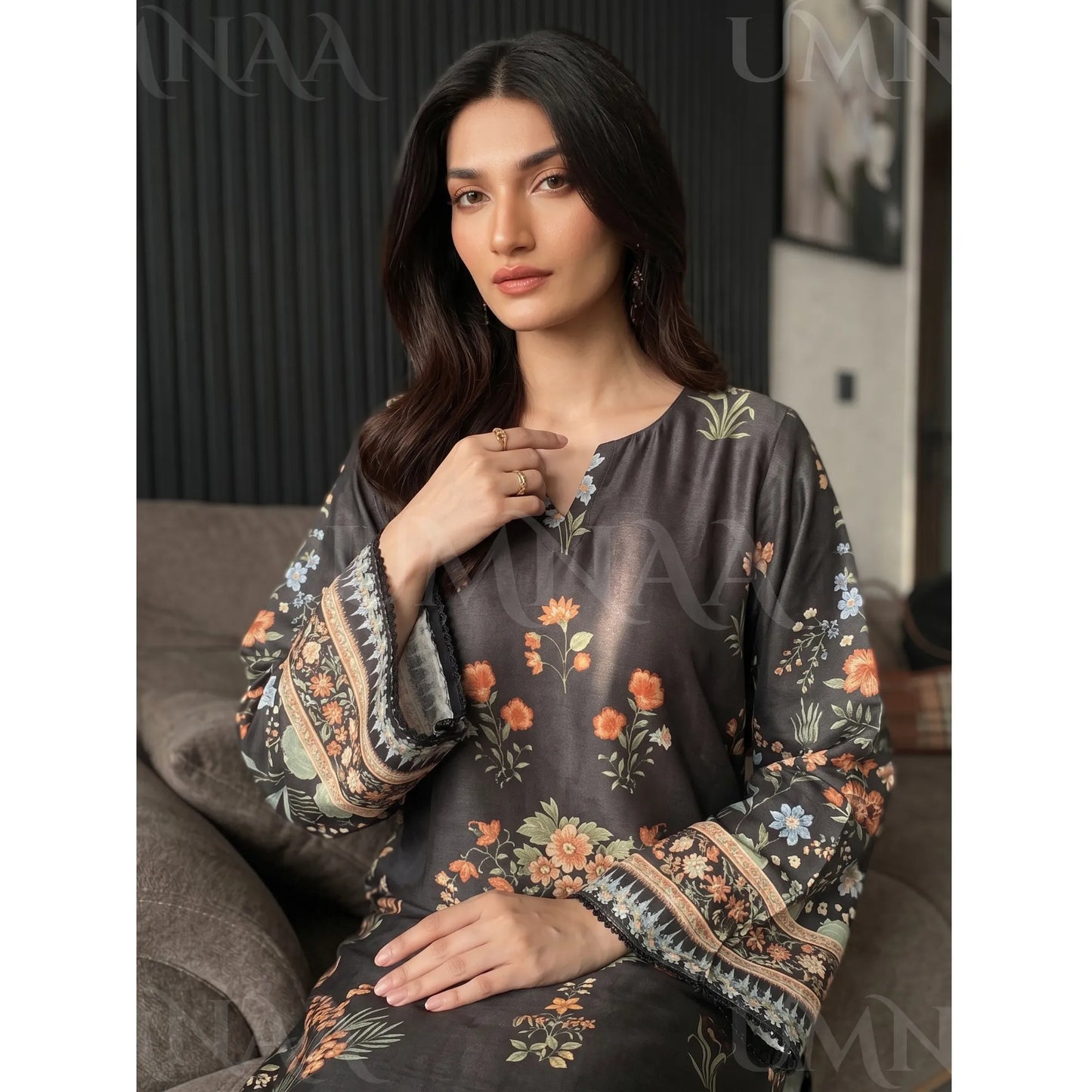 UA-284 Printed Shamooz Silk Printed Kaftan Style dress | Umnaa