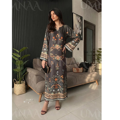 UA-284 Printed Shamooz Silk Printed Kaftan Style dress | Umnaa