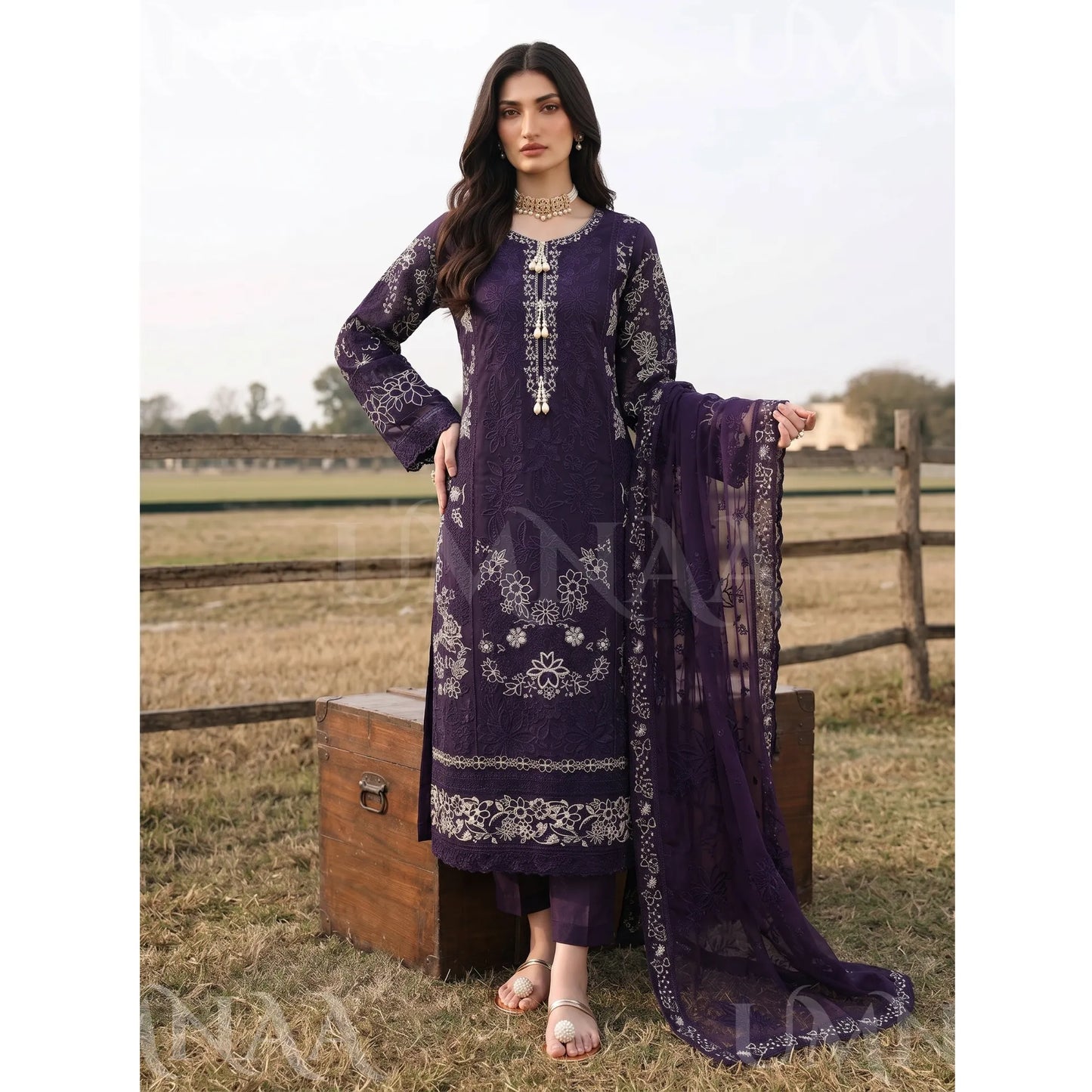 UA-285 Embroidered Cambric Cotton 3 Pc Collection | Umnaa