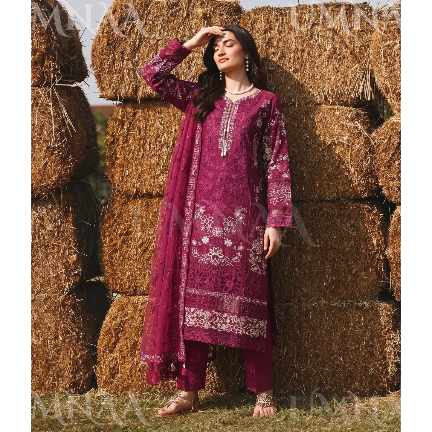UA-285 Embroidered Cambric Cotton 3 Pc Collection | Umnaa