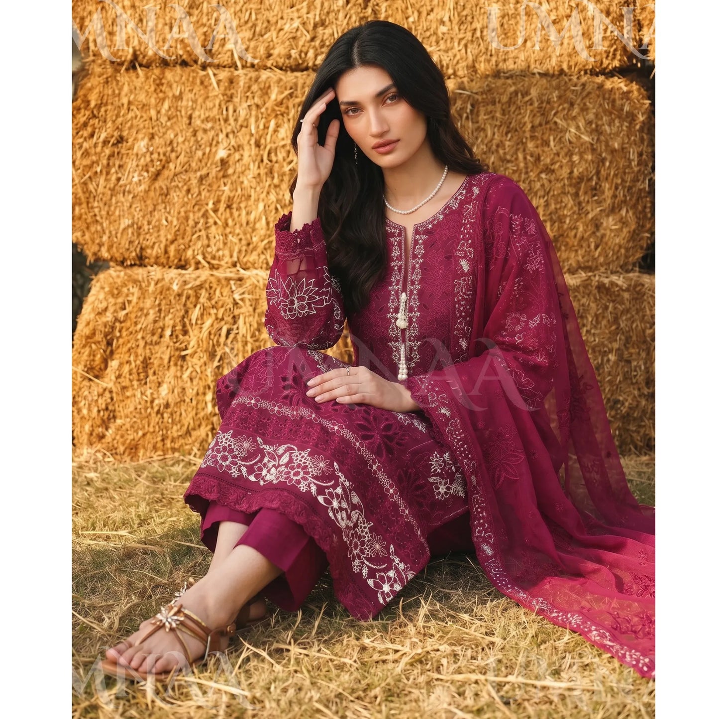 UA-285 Embroidered Cambric Cotton 3 Pc Collection | Umnaa