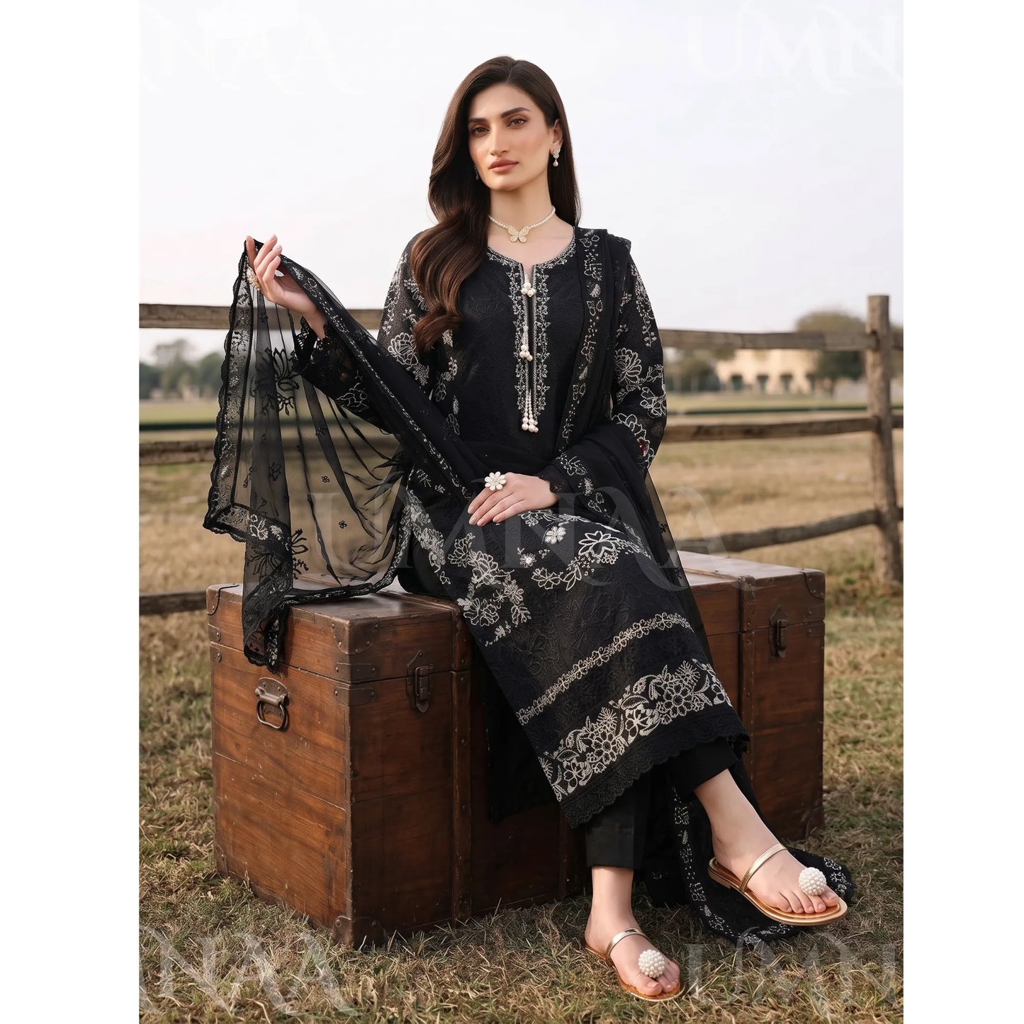 UA-285 Embroidered Cambric Cotton 3 Pc Collection | Umnaa