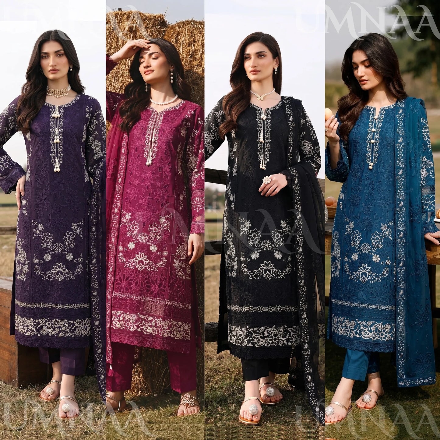 UA-285 Embroidered Cambric Cotton 3 Pc Collection | Umnaa