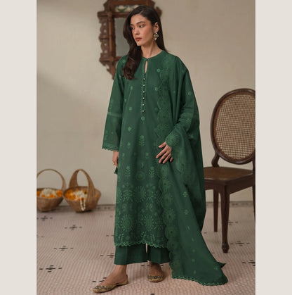 UA-288 3 Pc Chikenkari Lawn Dress - Umnaa