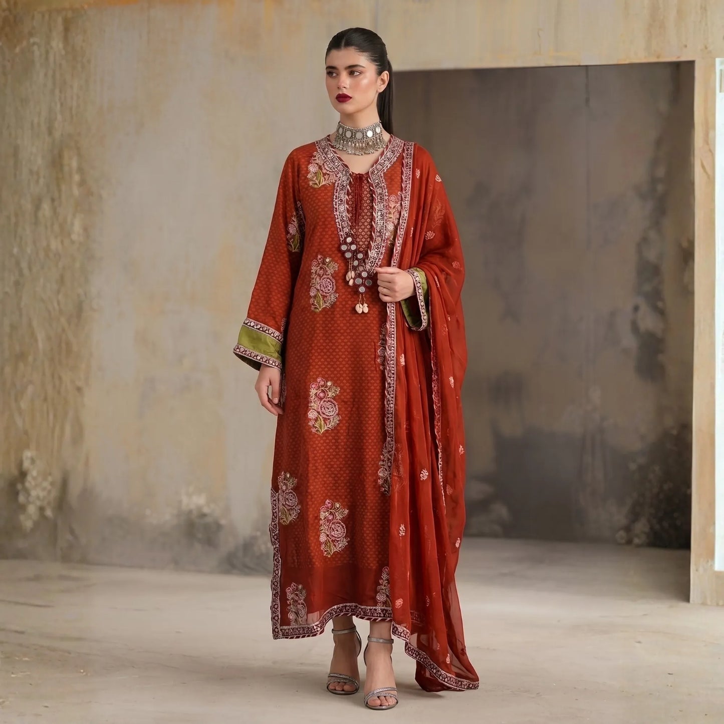 UA-292 Luxury Chiffon Kaftan 3Pc | Umnaa