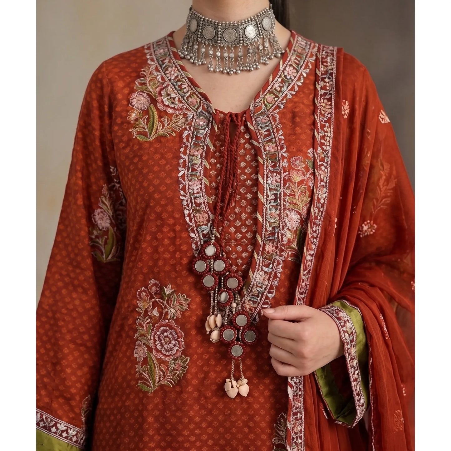 UA-292 Luxury Chiffon Kaftan 3Pc | Umnaa
