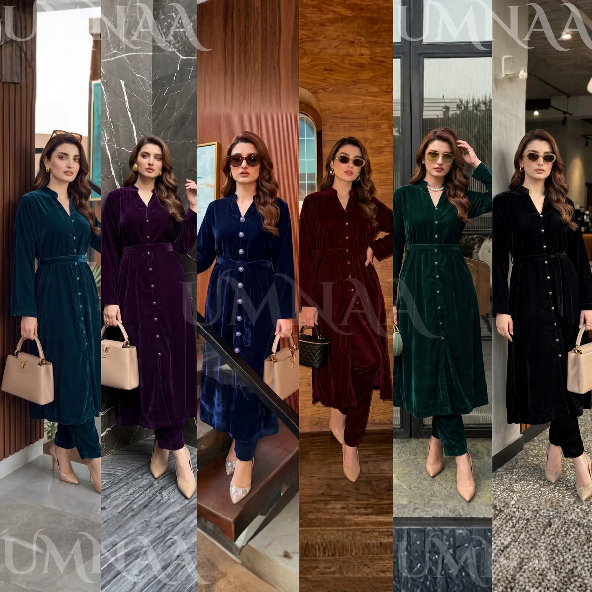 UA-301 Coat Style Velvet Co-Ords 2 Pc | Umnaa