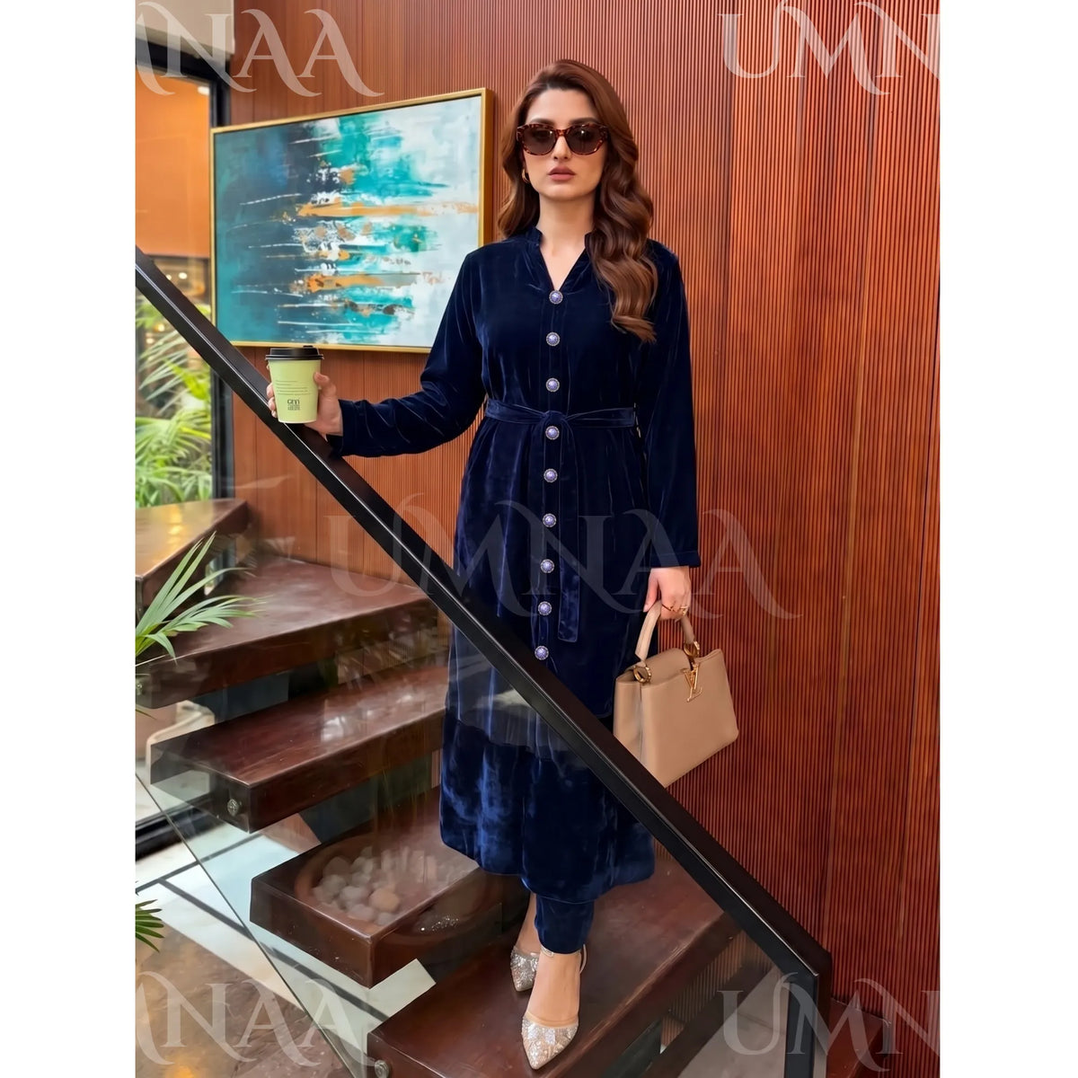 UA-301 Coat Style Velvet Co-Ords 2 Pc | Umnaa