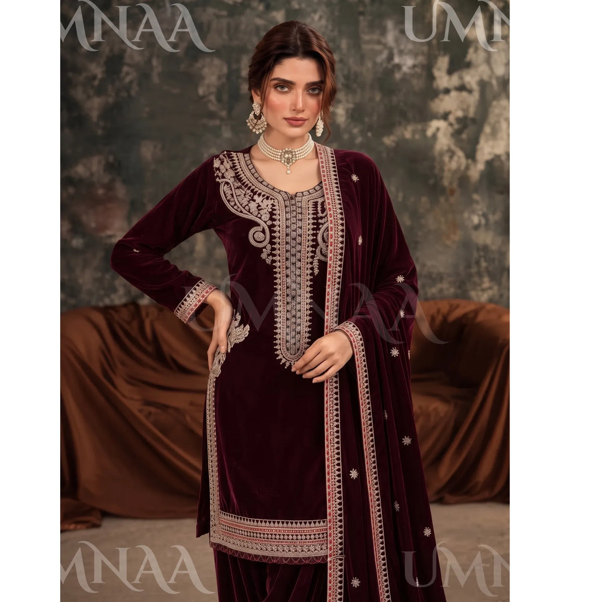 UA-309 Luxury Velvet Farshi Shalwar Collection | Umnaa