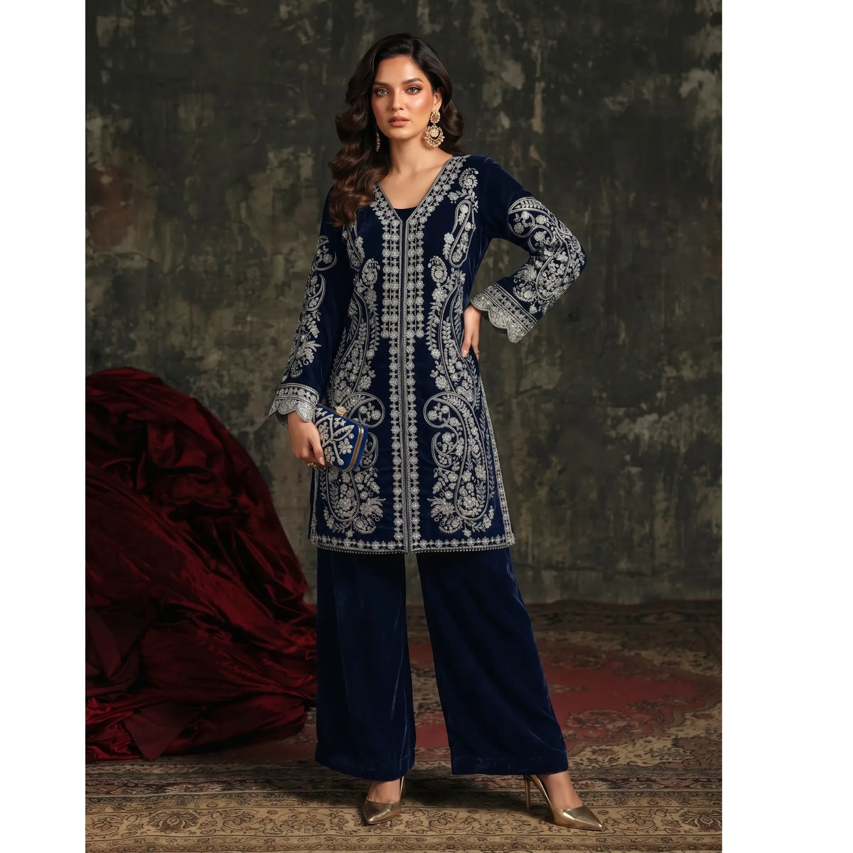 UA-311 Luxury Festive Velvet Cord Set | Umnaa